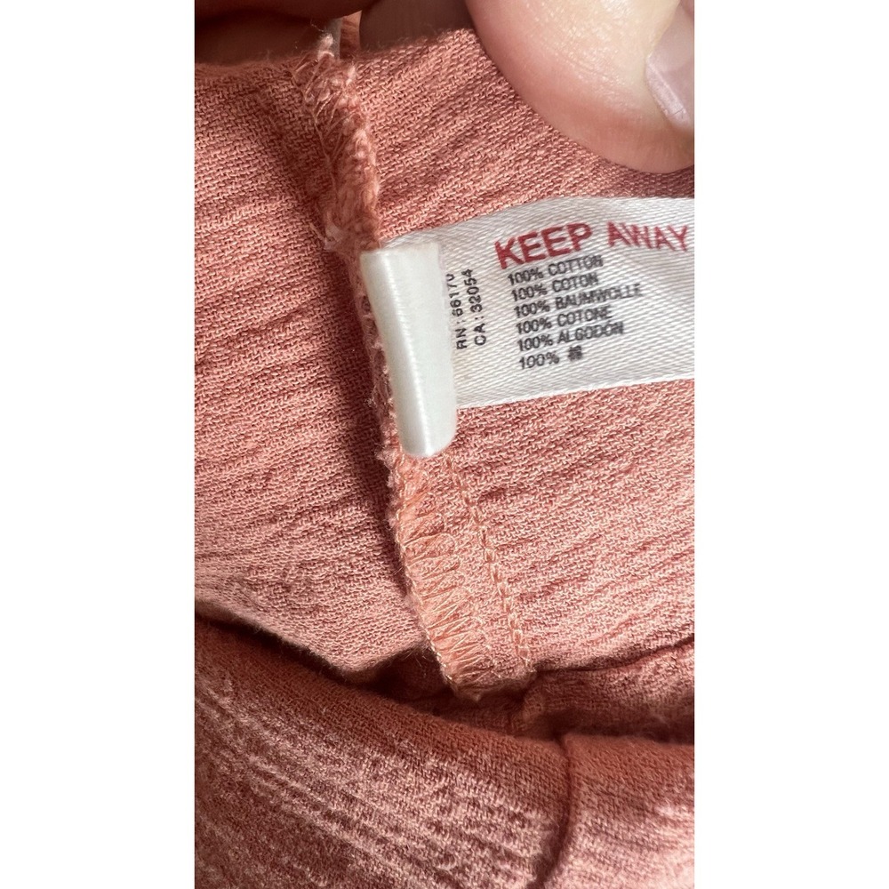 Free People Medium Monika Shirt Dress Smocked Waist Deep V-Neck Autumn Peach EUC - Picture 13 of 14